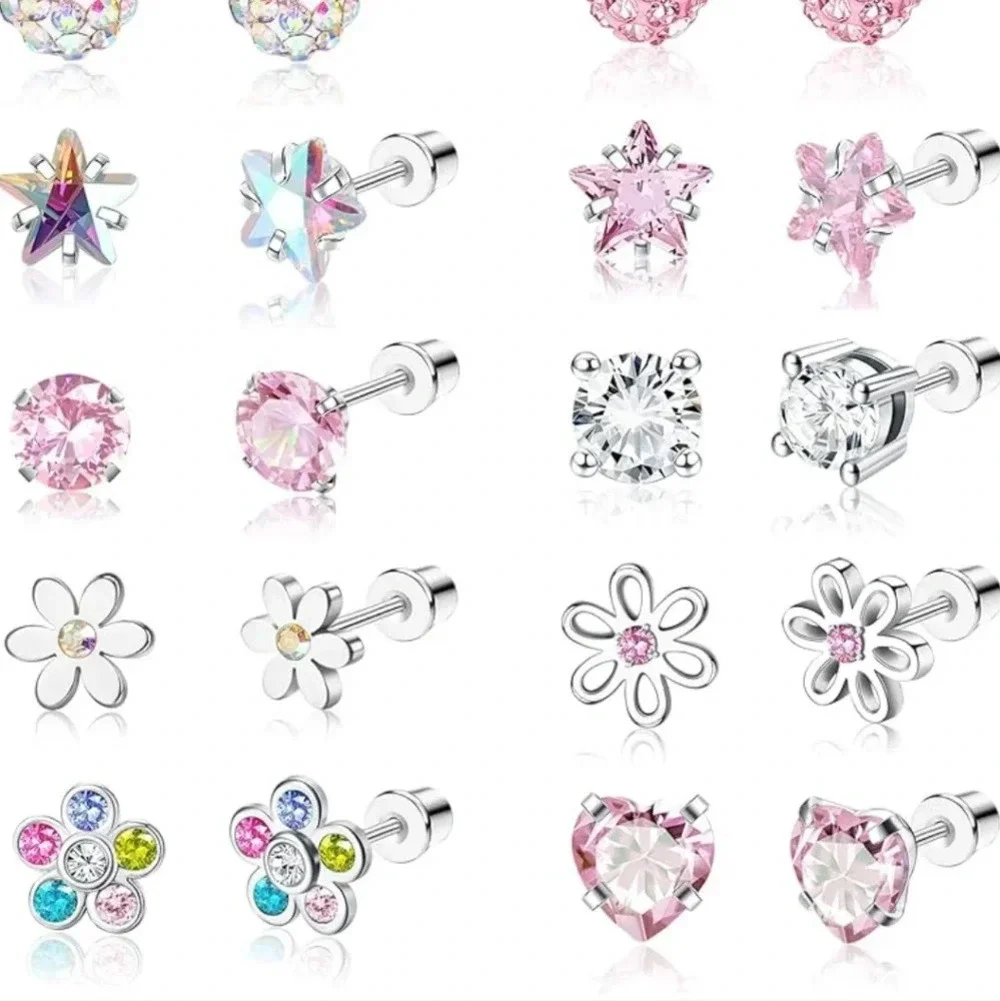 12Pairs Hypoallergenic Earrings for Girls Women Surgical Steel Screw Back Cute K